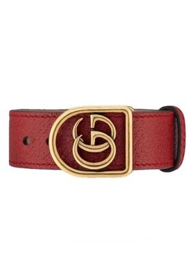🛍️ Gucci Authentic Marmont Red Leather Cuff Bracelet with Double G Buckle